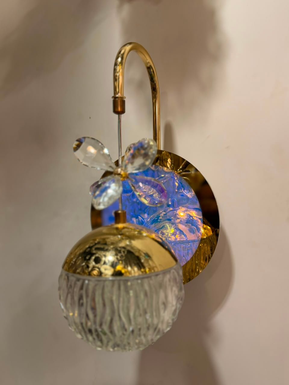 Crystal Flower Bell Shade Gold Wall Lamp